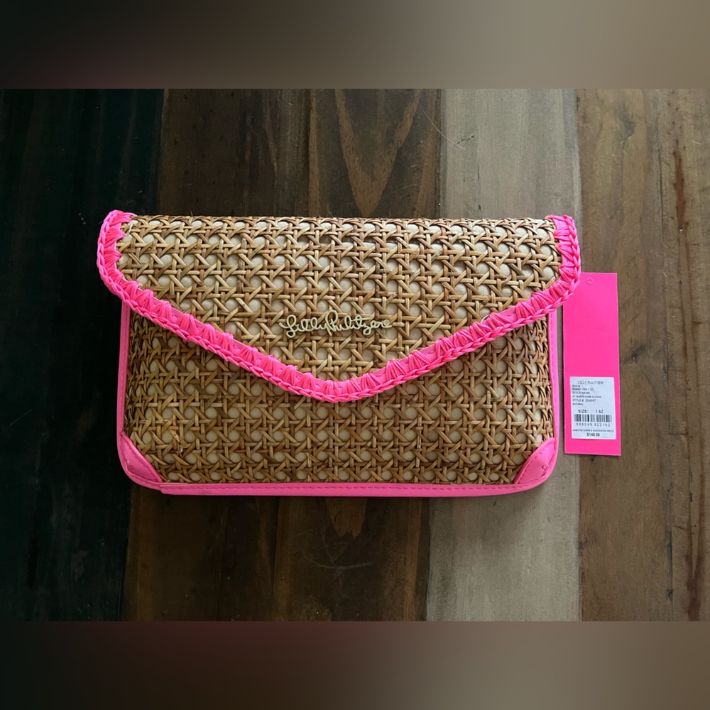 LILLY PULITZER pink woven clutch
